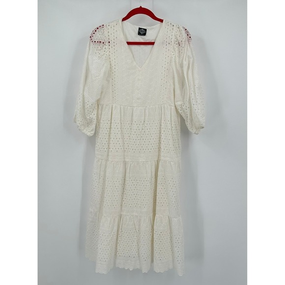 Cal Style Dresses & Skirts - Womens Cottagecore‎ Prairie Midi Dress Size M Eyelet Lace Romantic Tiered